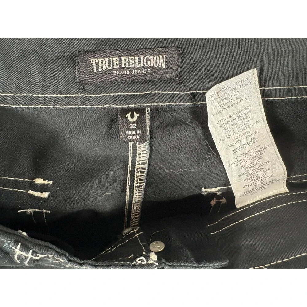 True Religion Cargo Pants Men 32 Black Cotton Dark Wash Straight Leg Casual Wear